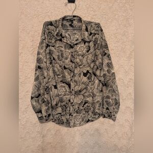 Express Black and White Floral Button Down Shirt